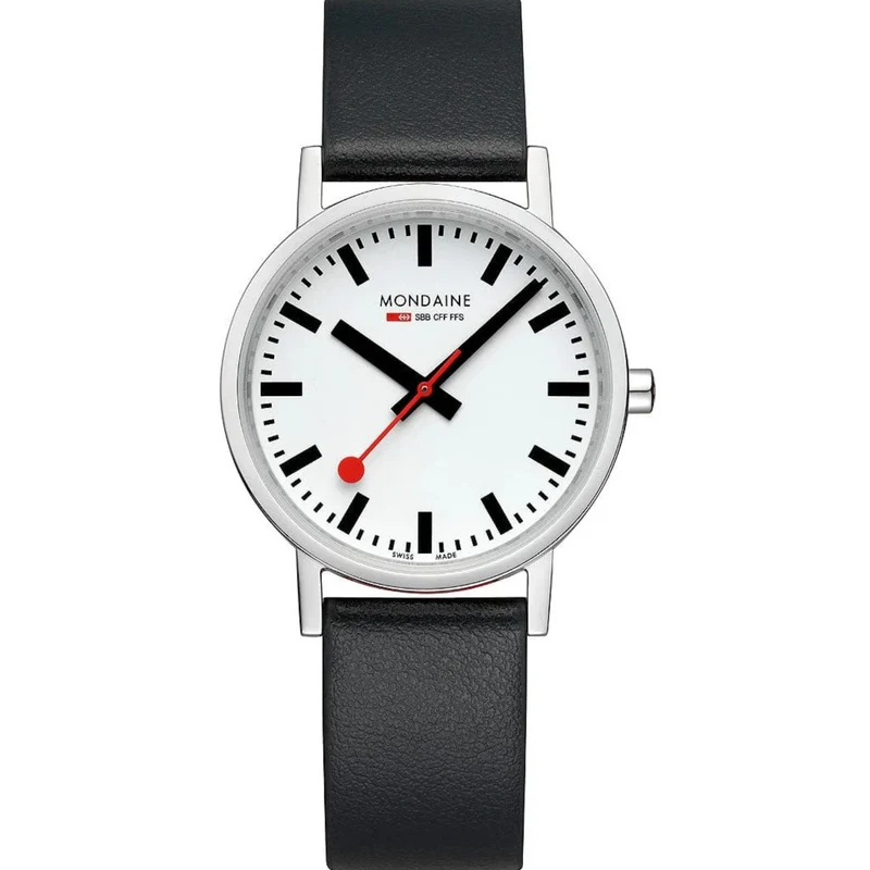 Mondaine Classic 36mm White Dial Leather Quartz Watch A660.30314.16SBBV