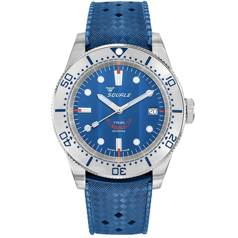 Squale 1545 Steel Automatic Blue Dial Rubber Strap Men's Watch 1545SSBLC.HTB