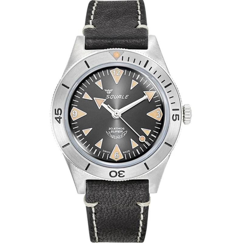 Squale Super-Squale Big Arrows Automatic Black Dial Leather Strap Men's Watch SUPERSSABK.PN