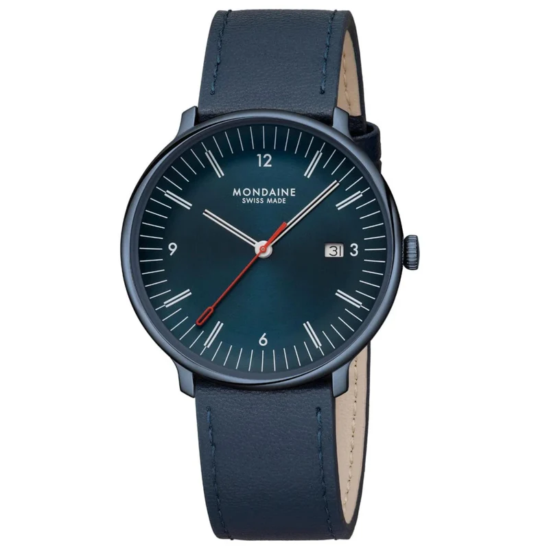 Mondaine Doppio Quartz Blue Dial Leather Strap Men's Watch MLE.41240.LDV