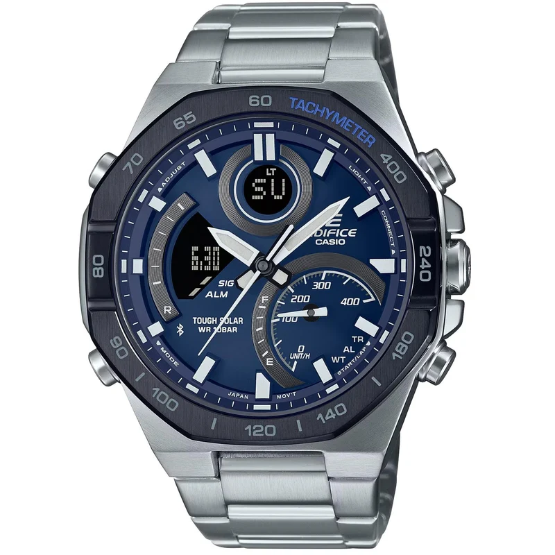 Casio Edifice 48mm Bluetooth Blue Dial Steel Mens Solar Powered Watch ECB-950DB-2AEF