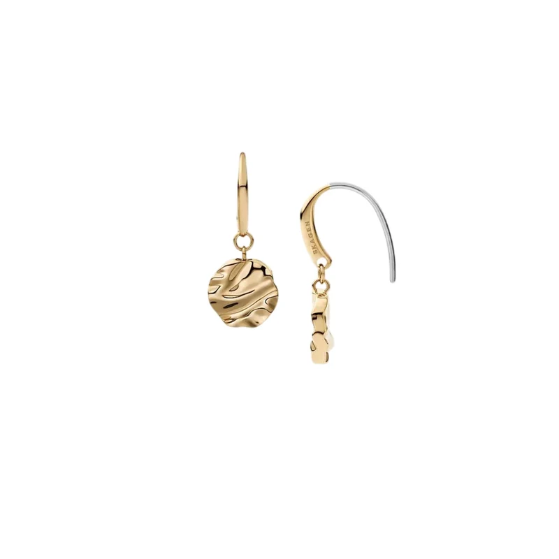 Skagen Moderne Stak Gold-Tone Stainless Steel Wave Medallion Drop Women's Earrings SKJ1883710