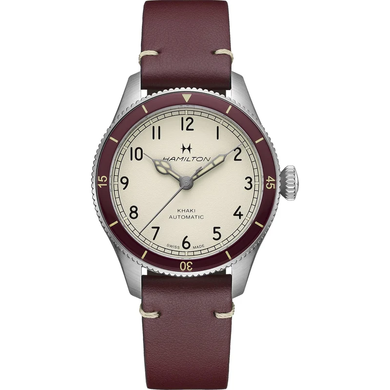 Hamilton Khaki Aviation 38mm Pilot Pioneer Eggshell-White Dial Leather Mens Automatic Watch H76265810