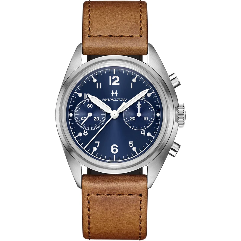 Hamilton Khaki Aviation 40mm Chronograph Blue Dial Leather Mens Mechanical Watch H76409540