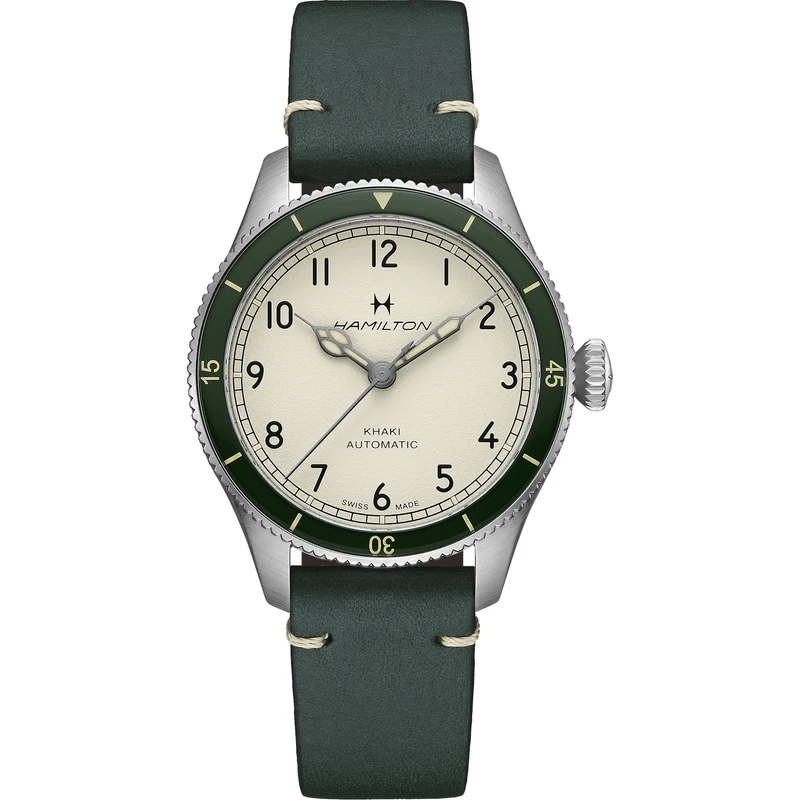 Hamilton Khaki Aviation 38mm Pilot Pioneer Eggshell-White Dial Leather Mens Automatic Watch H76255810