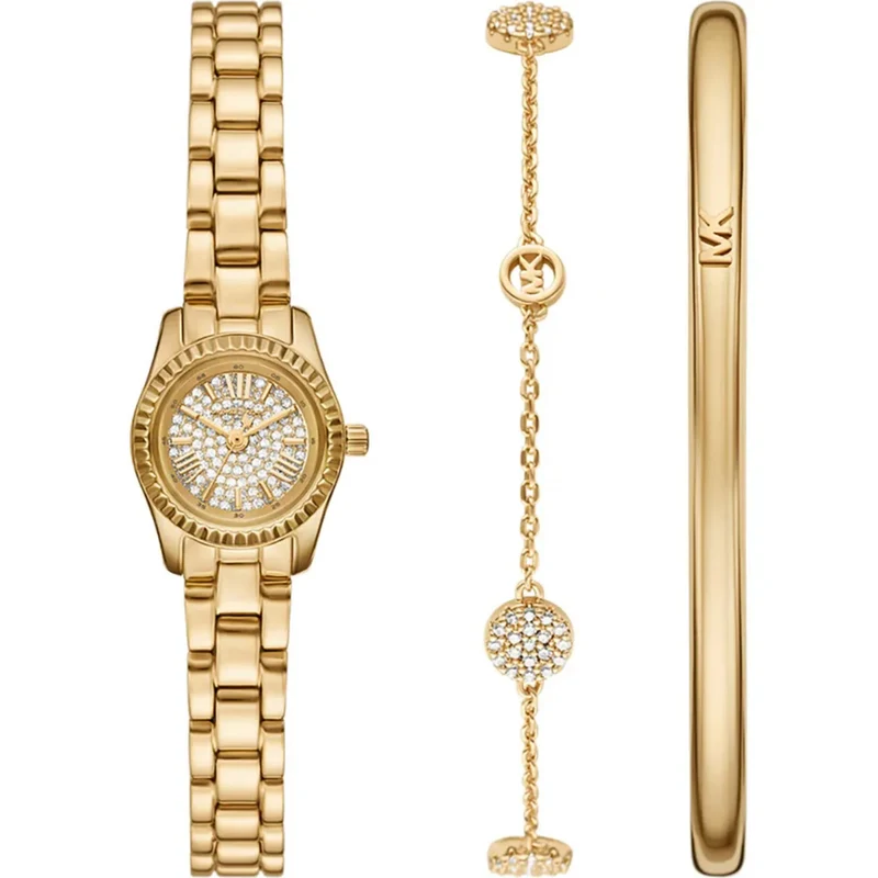 Michael Kors Micro Lexington Quartz Crystal Pave Dial Steel Strap Women's Watch MK4944SET