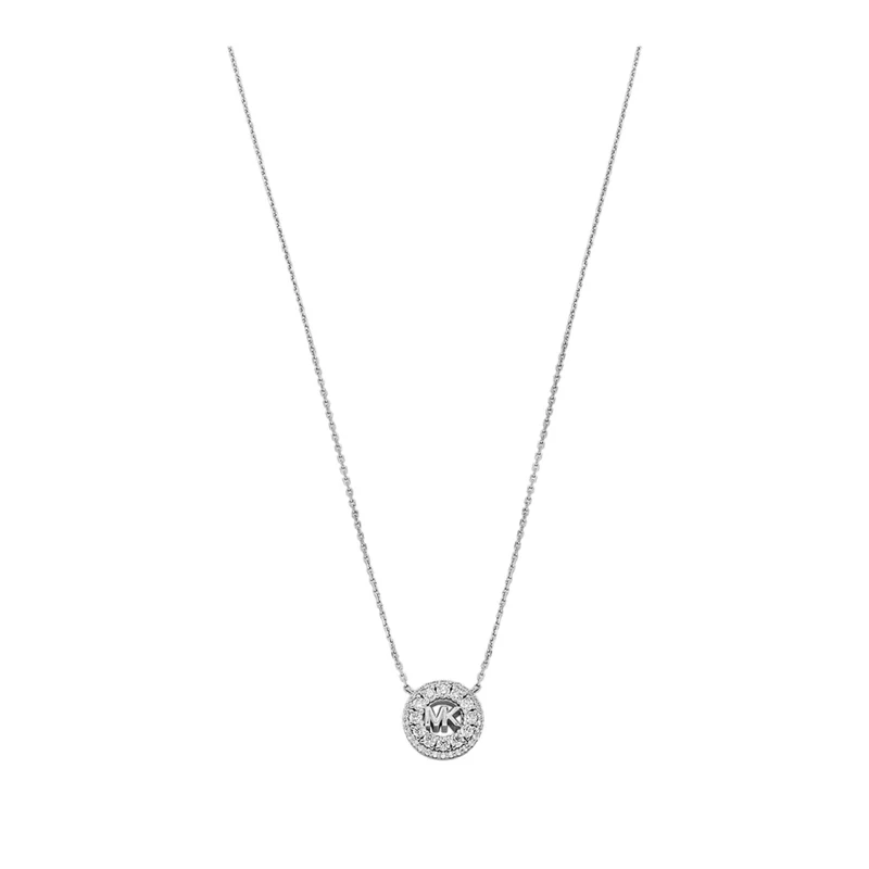 Michael Kors Rhodium-Plated Sterling Silver Pavé Logo Pendant Women's Necklace MKC1826040