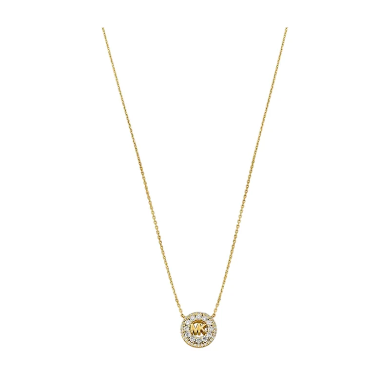 Michael Kors 14k Gold-Plated Sterling Silver Pavé Logo Pendant Women's Necklace MKC1826710