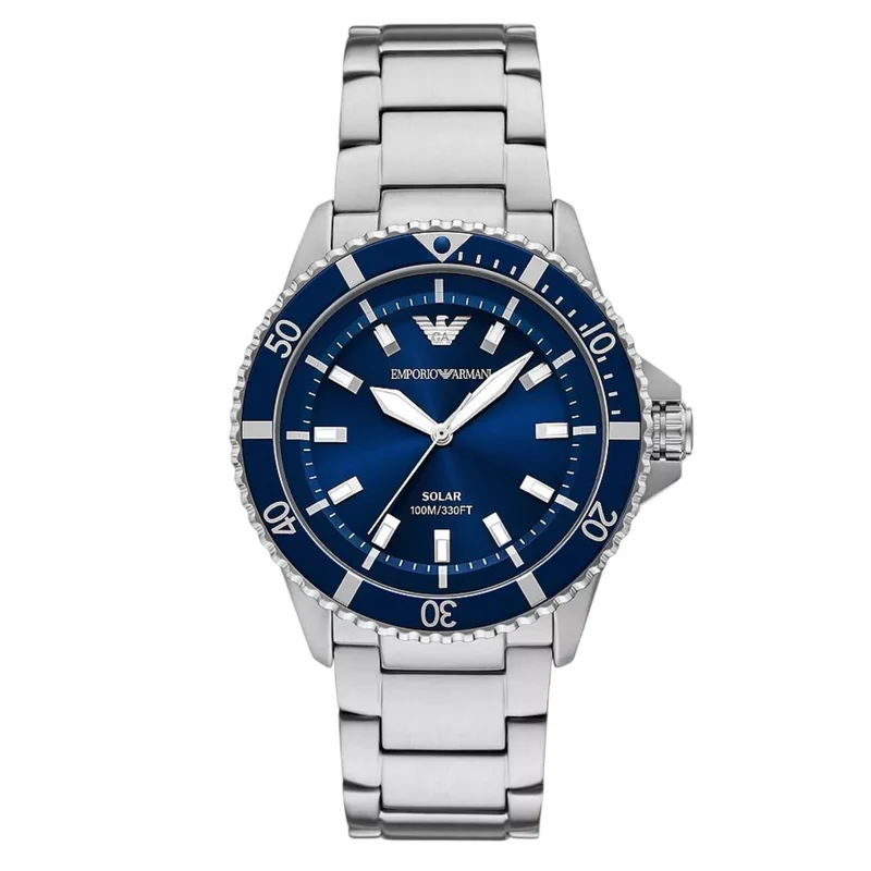 Emporio Armani World Explorer 42mm Blue Dial Steel Mens Solar Watch AR11697