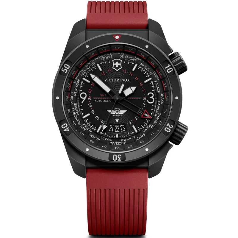 Victorinox Air Pro 43mm GMT Black Dial Rubber Mens Automatic Watch 242006