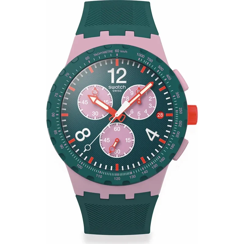 Swatch Originals Moment of Rose Chronograph Green Dial Silicone Strap Watch SUSP400