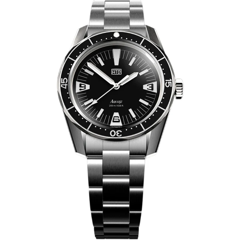 HTD Aquatic Spaceboy Automatic Black Dial Steel Strap Mens Watch A25F09S