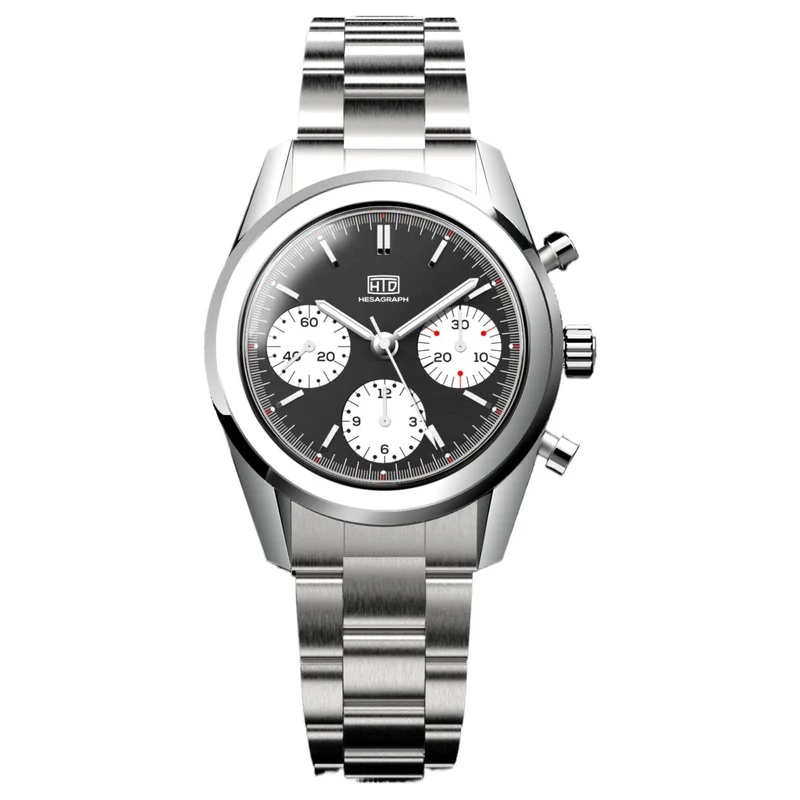 HTD Hesagraph Variante B Chronograph Dark Brown Dial Steel Strap Men's Watch H25F33B