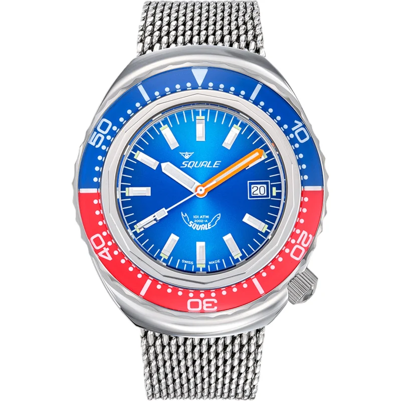 Squale 2002 Blue-Red Automatic Blue Dial Steel Strap Men's Watch 2002.SS.BLR.BL.ME22