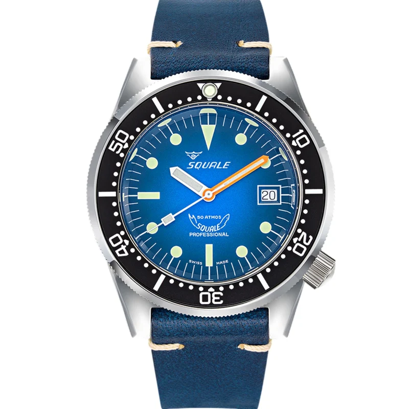 Squale 1521 Blue Ray Automatic Blue Dial Leather Strap Men's Watch 1521PROFD.PB
