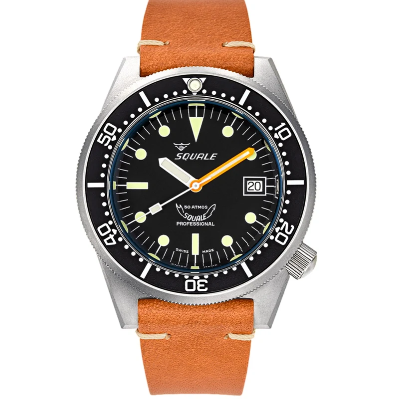 Squale 1521 Black Blasted Automatic Black Dial Leather Strap Men's Watch 1521BKBL.PC