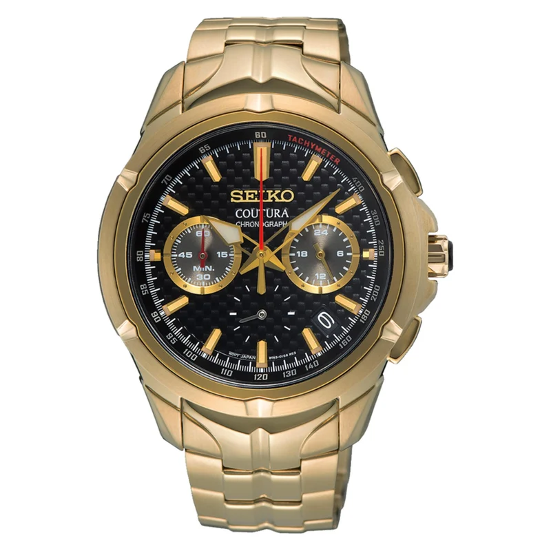 Seiko Coutura Quartz Chronograph Black Dial Steel Strap Men's Watch SSB438P1