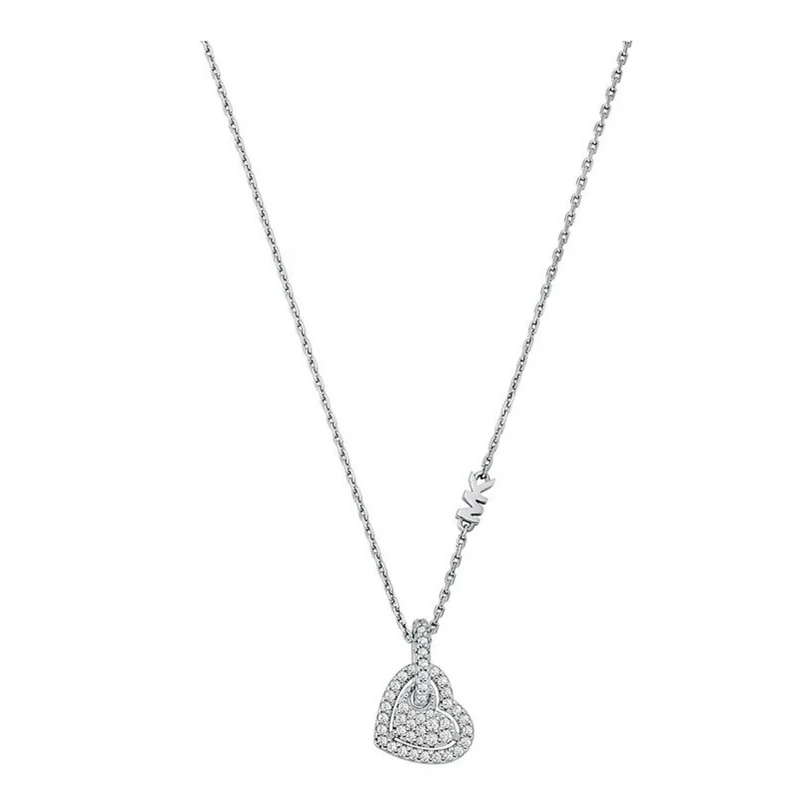 Michael Kors Sterling Silver Pavé Heart Pendant Ladies Necklace MKC1747CZ040