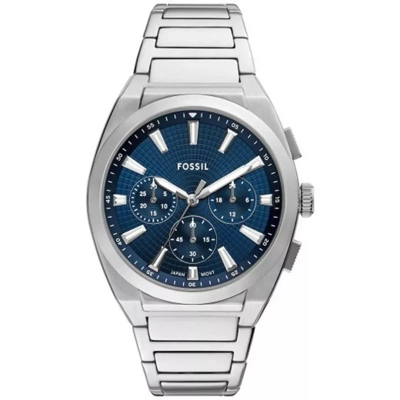 Fossil Everett 44mm Chronograph Blue Dial Steel Mens Quartz Watch FS6104
