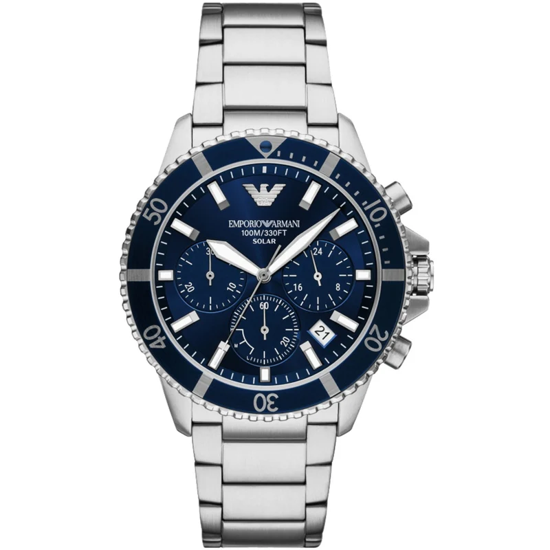 Emporio Armani World Explorer 43.5mm Chronograph Blue Dial Steel Mens Quartz Watch AR11681