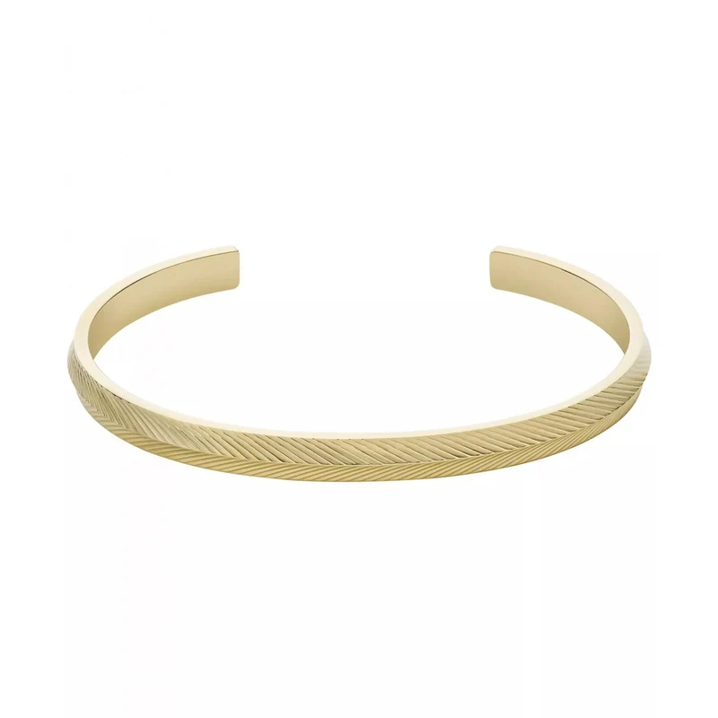 Fossil Harlow Linear Texture Gold-Tone Stainless Steel Bangle Ladies Bracelet JF04117710