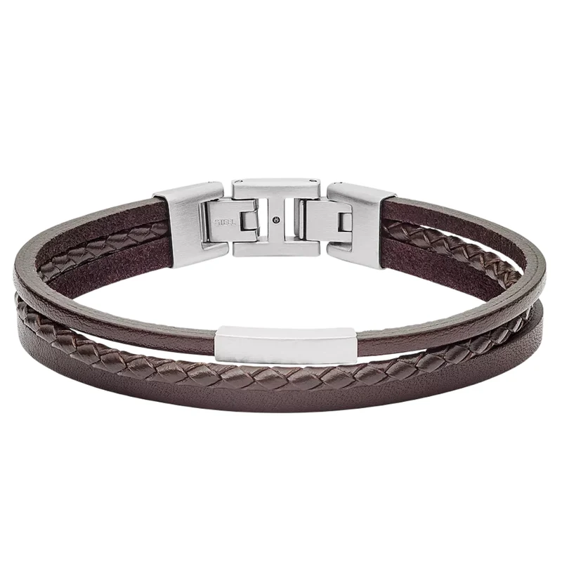 Fossil Brown Multi-Strand Leather Men's Bracelet JF03323040