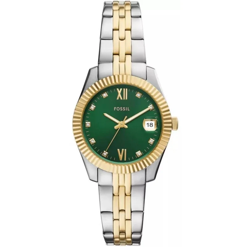 Fossil Scarlette 33mm Green Dial Steel Ladies Quartz Watch ES5388