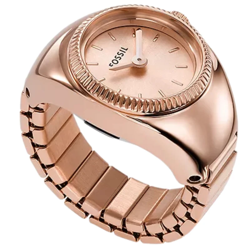 Fossil 15mm Rose Gold Dial Steel Ladies Quartz Watch Ring ES5247