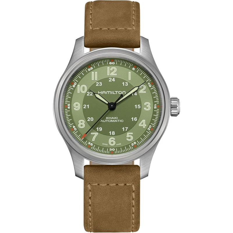 Hamilton Khaki Field 42mm Titanium Green Dial Leather Mens Automatic Watch H70545560