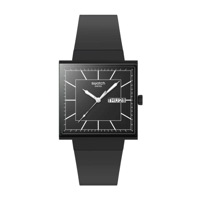Swatch WHAT IF...BLACKAGAIN? Quartz Black Dial Bio-sourced Strap Men’s Watch SO34B701