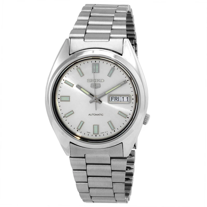 Seiko 5 Classic 37mm Silver Dial Steel Mens Automatic Watch SNXS73K1