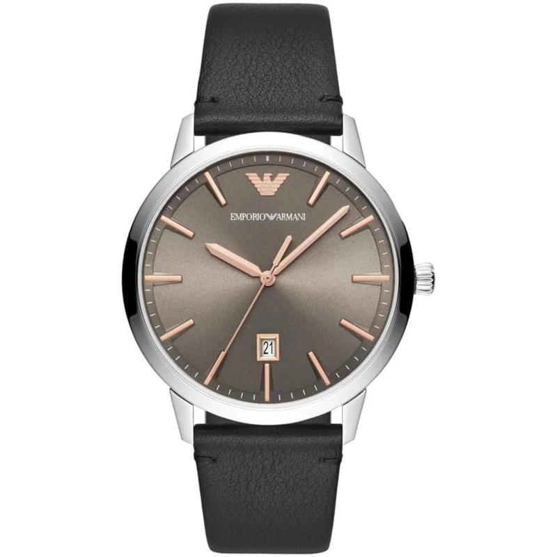 Emporio Armani Ruggero 43mm Grey Dial Leather Mens Quartz Watch AR11277
