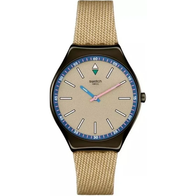 Swatch Sunbaked Sandstone Quartz Beige Dial Textile Watch SYXM100